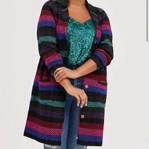 (H) Rainbow black pink teal coatigan jacket coat cardigan buttons sweater sz 0